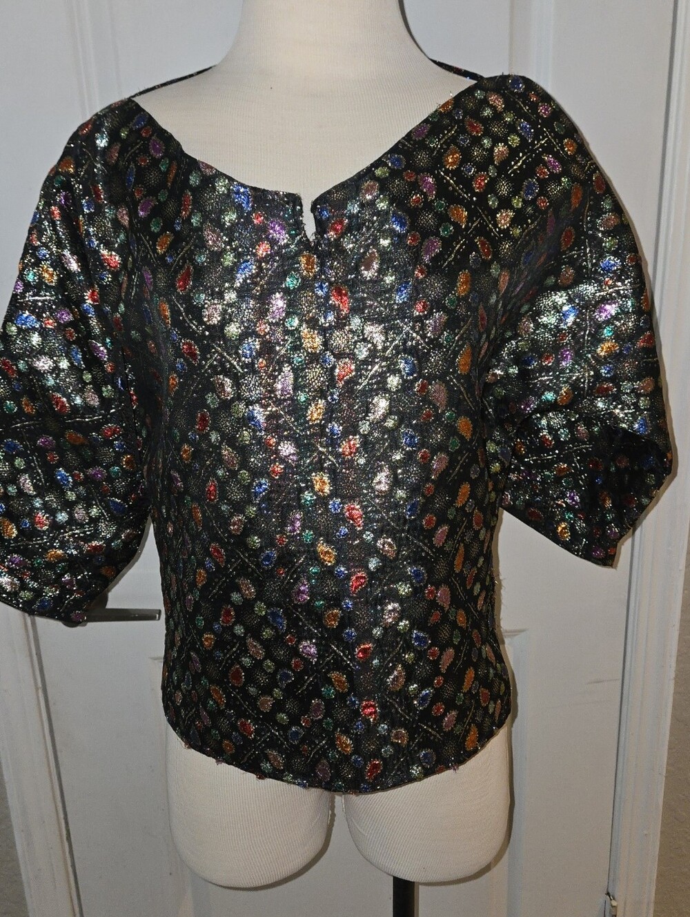 Metallic Multicolor Puff-Sleeve Women's Top